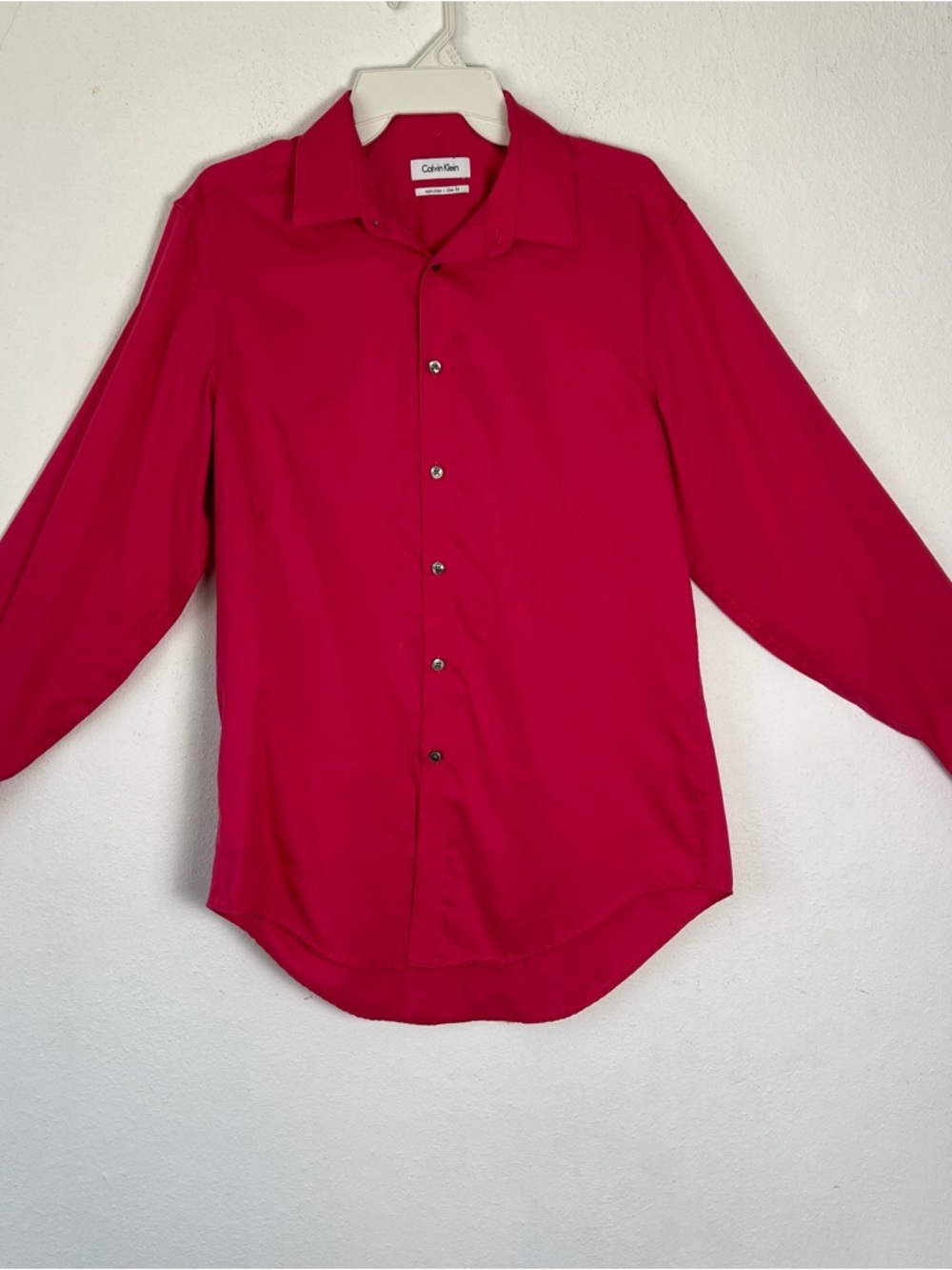 Calvin Klein Men Slim Fit Button-Up Shirt Bright Pink Non-iron Size 15.5 (32/33) - Picture 8 of 14